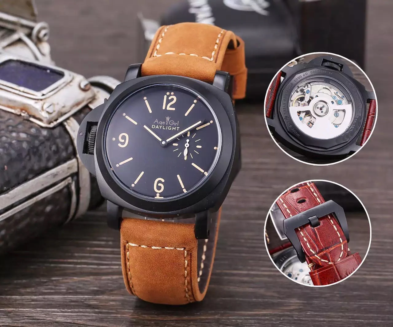 

Luxury Brand New Men Automatic Mechanical Sapphire Stainless Steel Left Hook Hand Full Black Leather Watch Luminous Watches AAA+