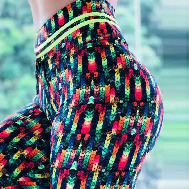 

New Rainbow Print Fitness Yoga Pants Women Sports Leggings Workout Hot Running Leggings Sexy Push Up Gym Wear Elastic Slim Pants