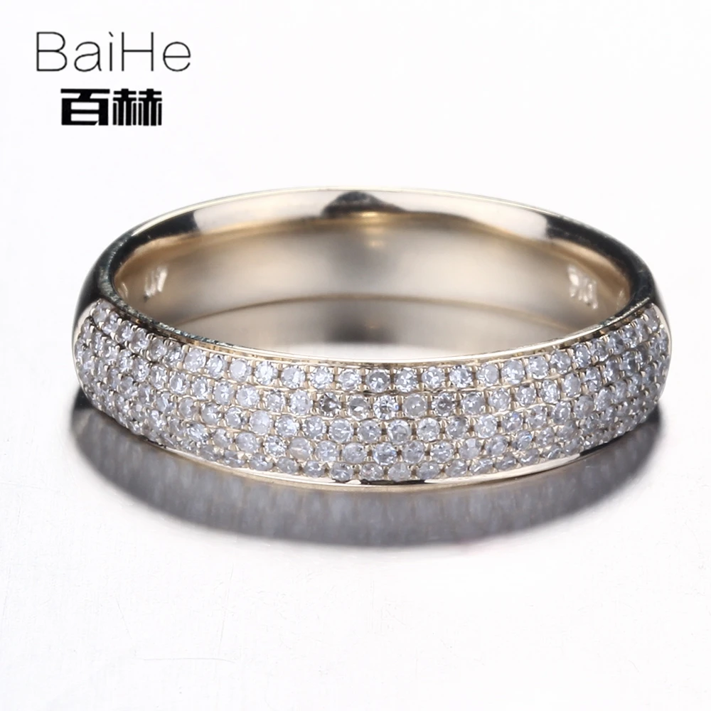 BAIHE Solid 14K желтое золото 0.39CT H/SI круглый натуральный бриллиант обручальное кольцо