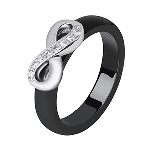 925 Elegant Rings Women 4mm Black White Ceramic Ring India Stone Crystal Infinity Comfort Wedding Rings Engagement Brand Jewelry - Main Stone Color: Black Rings