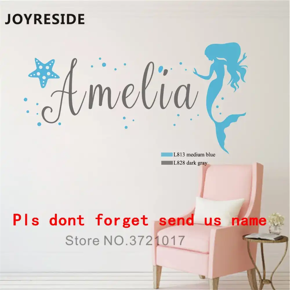 Joyreside Mermaid Girls Customed Name Wall Decal Beautiful Vinyl