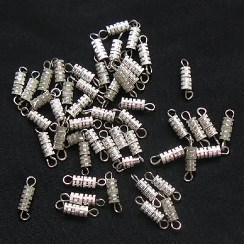 50 PCs 15x4mm Rhodium Plated Column Barrel Swivel Screw Clasps