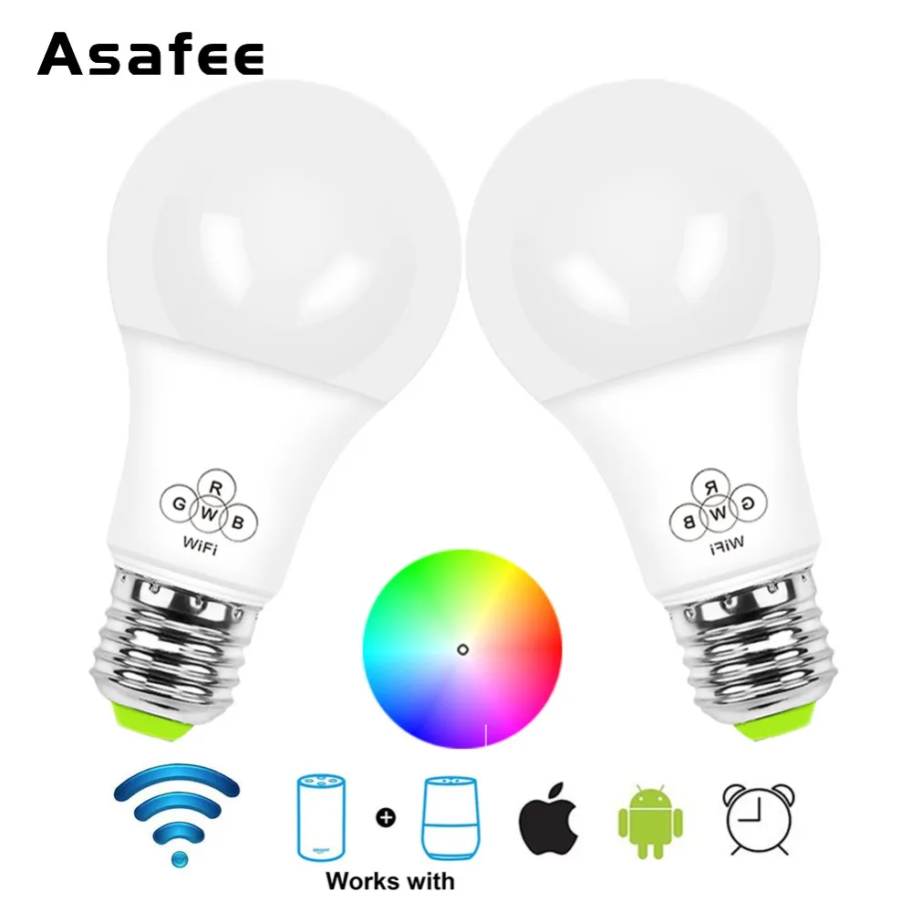 2pcs Smart Wifi Light Bulb Led Lamp 7w Rgb Rgbw E27 Wakeup Warm Lights