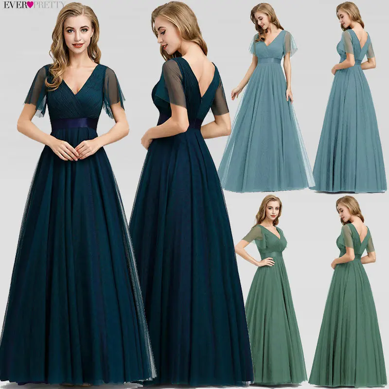US $36.29 Plus Size Blue Prom Dress 2020 Ever Pretty Ep07962 Elegant VNeck Tulle Women Sexy Long Prom Dresses Formal Summer Party Gowns