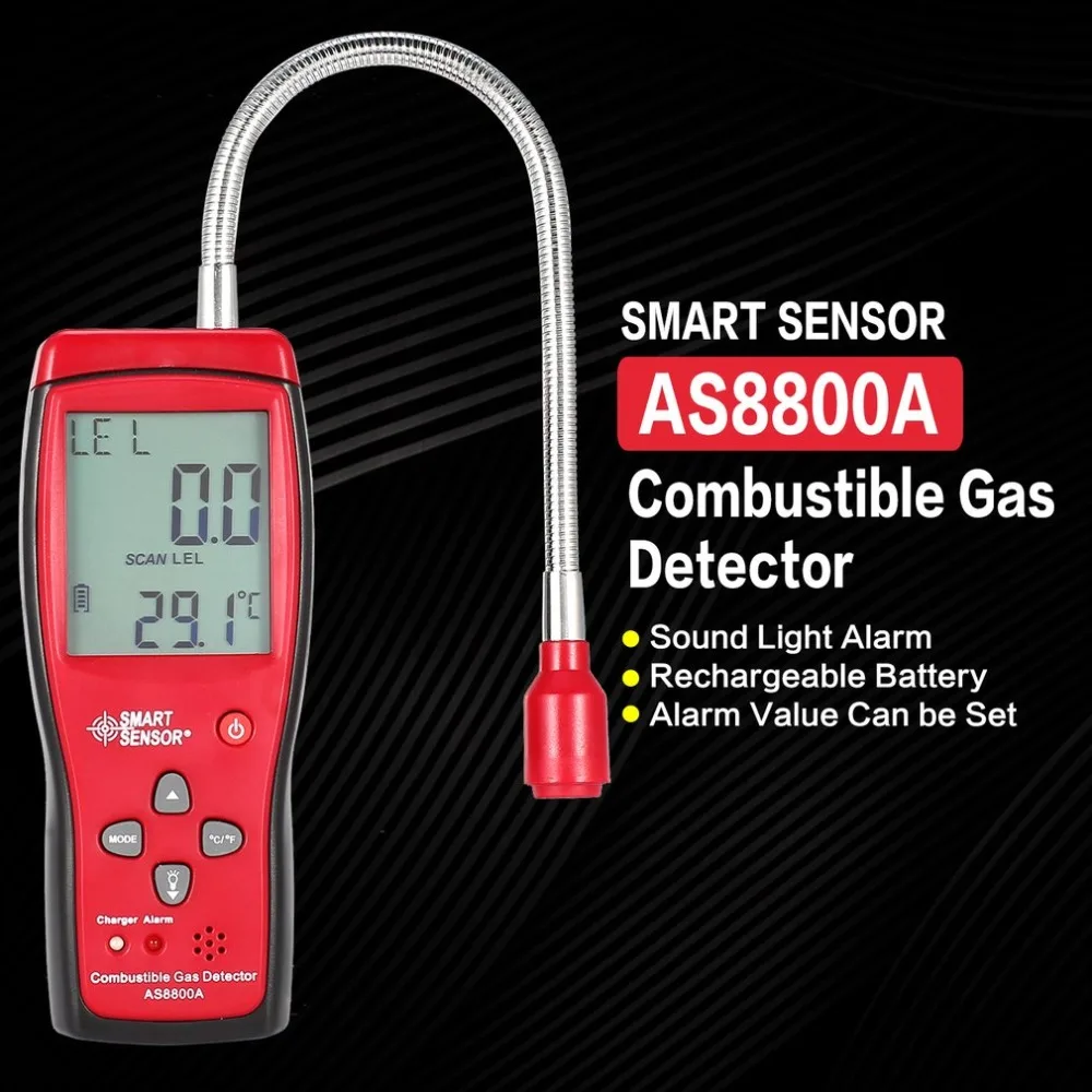 

SMART SENSOR AS8800A Combustible Natural Gas Detector Portable Gas Leak Location Determine Analyzer Tester Sound Light Alarm