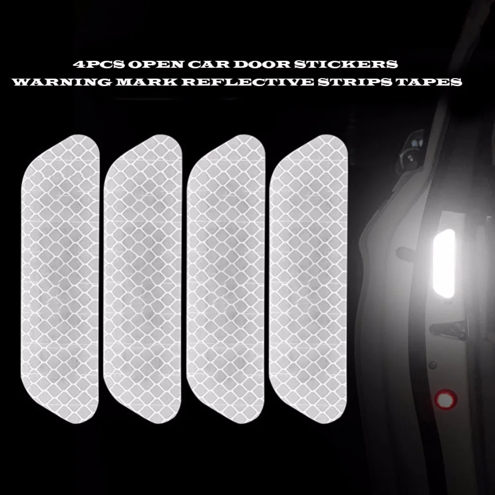 

4Pcs Open Car Door Stickers Auto Warning Mark Reflective Strips Tail Rear Reflective Tape Driving Safety Car Styling Accessories