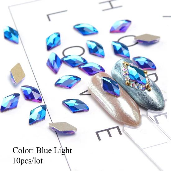 10 шт./компл. нейл-арта с украшением в виде кристаллов Стразы конструкции 3D ромб Золото Камни алмаз камни стразы для маникюра, для украшения ногтей и украшения TRA42 - Цвет: Blue Light