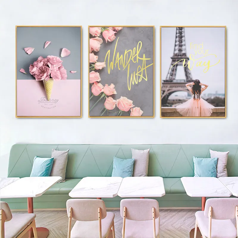 

Paris Tower Wall Art Canvas Painting Flowers Nordic Poster Picture Posters And Prints Wall Pictures For Living Room Unframed