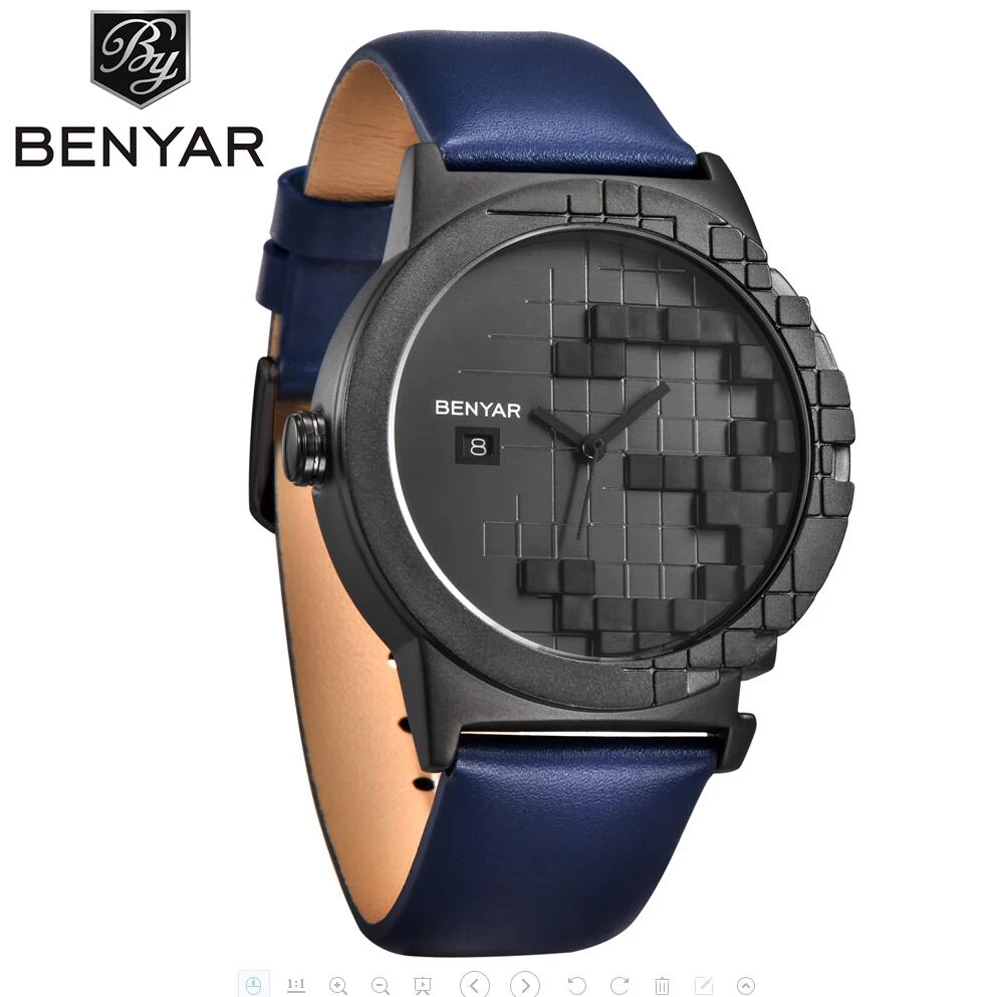 

BENYAR Genuine Leather Bracelet Luxury Quartz Dress Watch Creative Design Fashion Casual Men's Watches / BY-5117