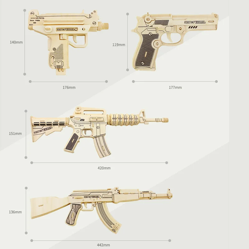 3D головоломка DIY Сборная модель военный деревянный натуральный игрушечный пистолет оружие наборы паззлов для взрослых детей развивающие игрушки ручной работы