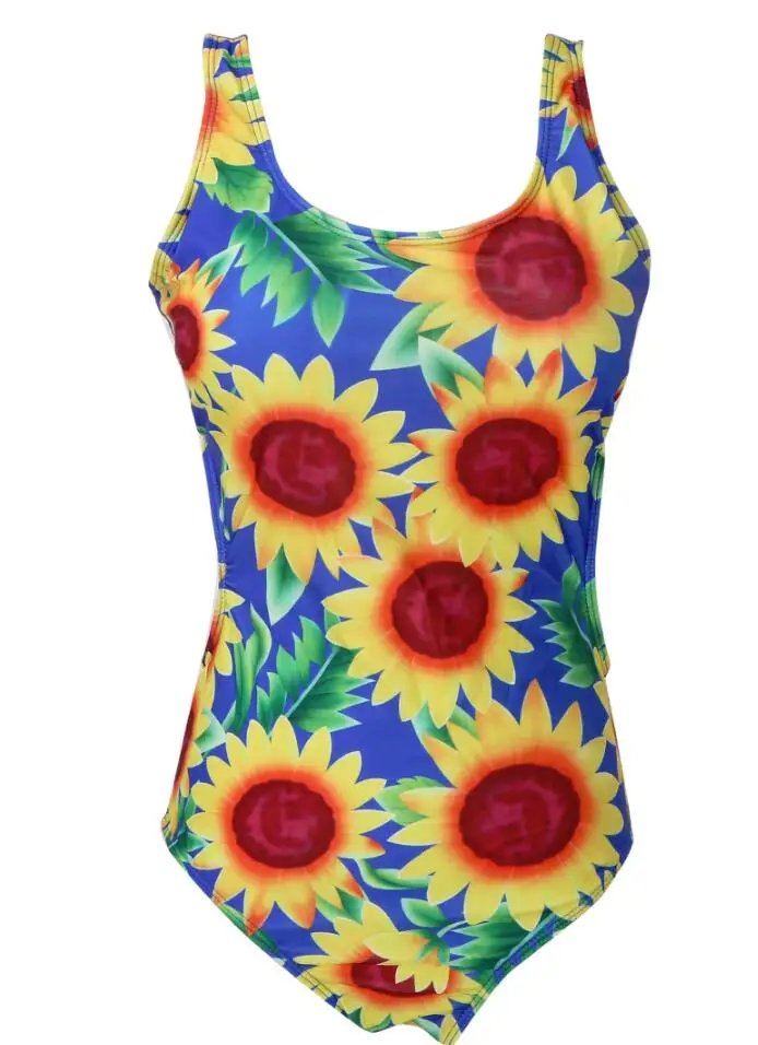 Women One Piece Swimwear New Lady Sunflower Monokini Swimsuit Swimwear