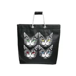 Новый Для женщин Сумки милый кот печати хлопка Tote пляжные сумки Bolsa Compra Для женщин Девушка Tote верхнюю ручку сумки черный