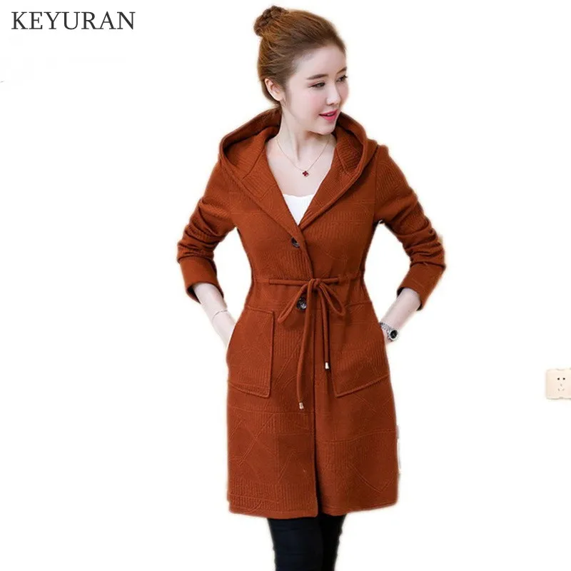 Large Plus Size L 5XL Spring Women Knitting Hooded Sweater Coat 2018 Autumn Fashion Mid Long 