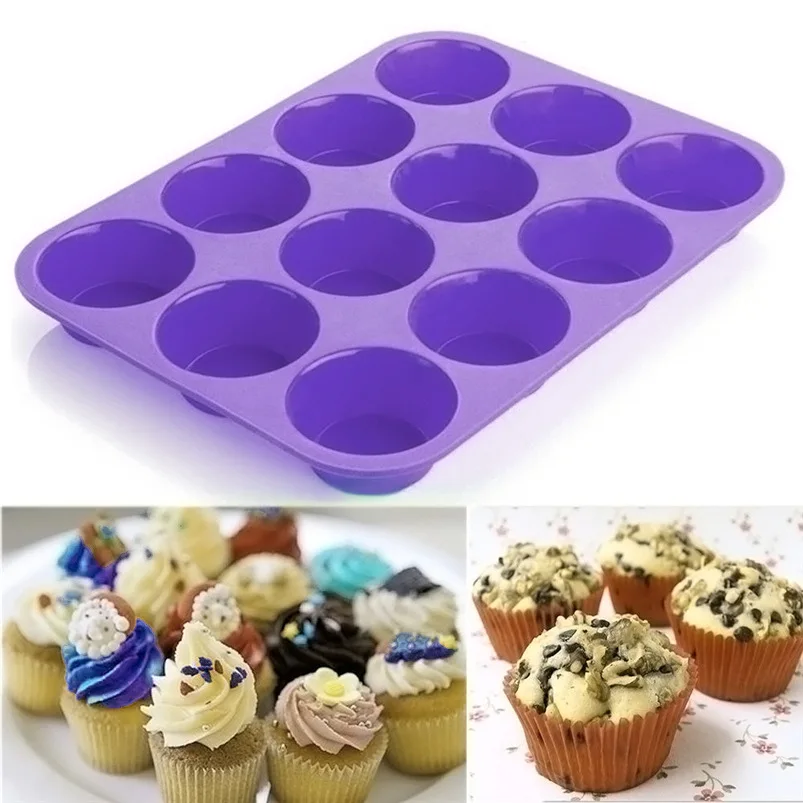 12 силиконовые чашки Muffin кекс противень антипригарным excellently # D12