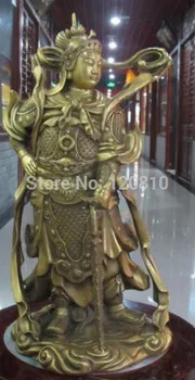 

18"Chinese Pure Brass Copper Carved Wei Tuo God Buddhism warrior Buddha Statue