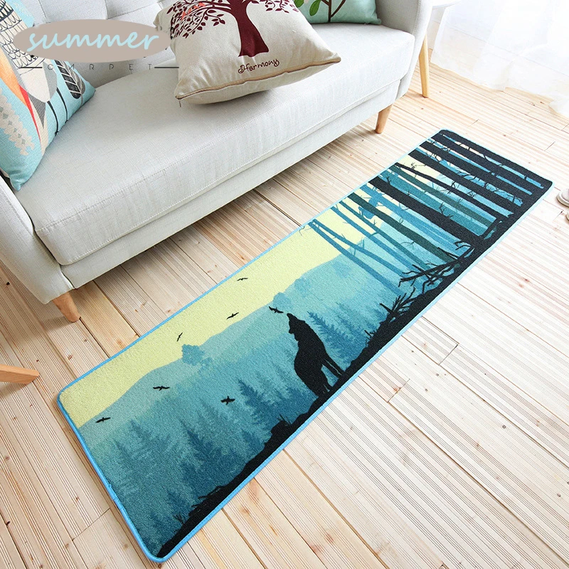 

Modern Simple Europe Style Rectangle Washable Non-slip Wolf and Beer Pattern Rug Runner for Bedroom Living Room Kitchen Area Rug