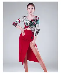 2018 латинская юбка для танцев Новые взрослых женщин осенние и зимние Chalcamba платье Производительность Танцы одежда printing-L171023
