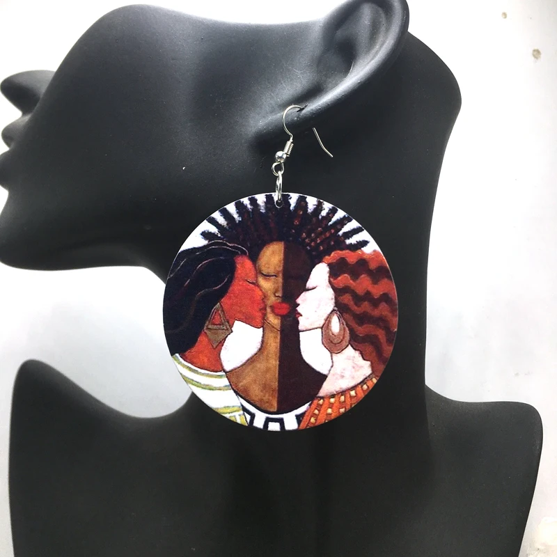 

Free Shipping! 5pairs/lot African printing wooden earrings