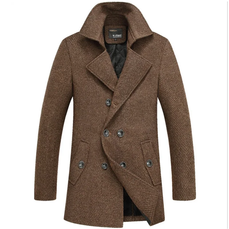 pea coat Jackets Men's Autumn&Winter Fashion Solid Business Style Warm