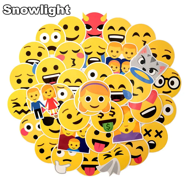 50PCS Funny Emoji Stickers Toys for Kids Cartoon Emoticon Smile Face Decor Stickers Skateboard Laptop Suitcase Scrapbook Gifts