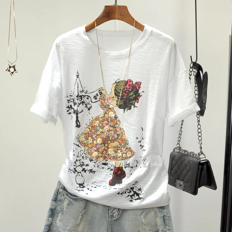 Zuolunouba, летние футболки с коротким рукавом в английском стиле, топы с мультяшным принтом Kawaii Girl, Harajuku, с вышивкой, Хлопковая женская футболка с круглым вырезом