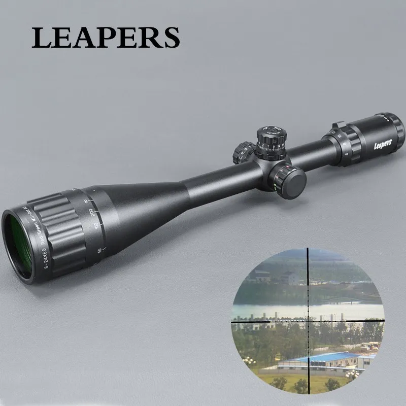 LEAPERS 6-24X50 بندقية Riflescope البصرية التكتيكي بندقية نطاق الأحمر الأخضر الأزرق نقطة البصر مضيئة Retical البصر للصيد Ak 47