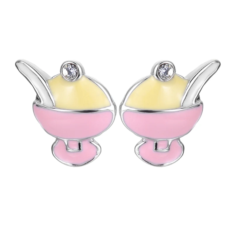 

Romantic Lovers Ice Cream Design Enamel Handmade Jewelry Cute Style Original New Design 925 Sterling Silver Stud Earring