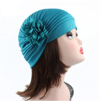 

2017New Women Hats Flower turban hats dome cap head wrap Hair Loss Floral Headwrap Muslim Hats Chemotherapy Alopecia Caps