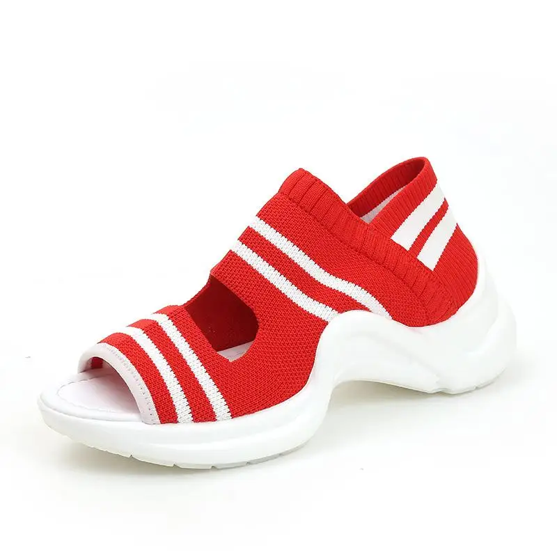 Г., новая летняя женская обувь на толстой резиновой подошве в римском стиле Босоножки с открытым носком кроссовки на платформе женские пляжные сандалии с вязаной толстой подошвой - Цвет: 1 Red
