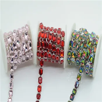 

Crystal Rhinestones Rectangle Chain Linked Silver Sew on Quite Personality cuentas ring make