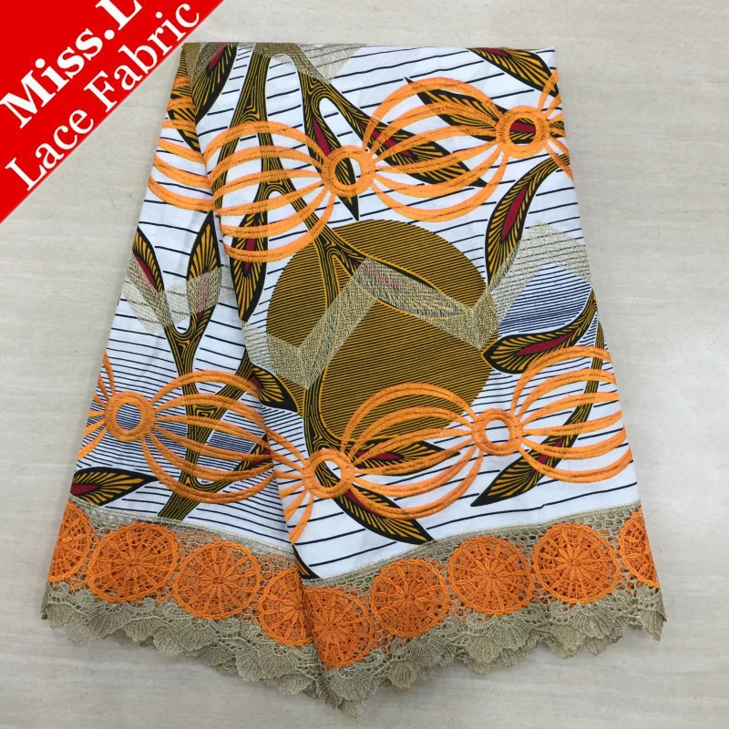 

Miss L African Wax Lace Fabric 6 Yards/pcs Veritable Hollandais Wax With Lace High Quality Embroidery Wax Lace For Party Dress