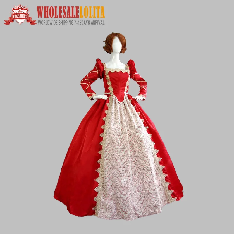 Red Vintage Long Sleeves Victorian Dress party Gownin Holidays