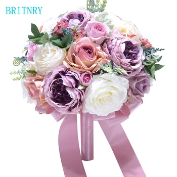 

BRITNRY Romantick Country Style Wedding Bouquet for Brides Rose with Artificial Flower Bouquet Real Photos