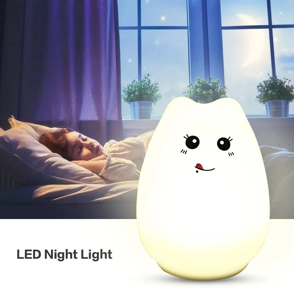 

Original Silicone LED Night Light Portable Cute Cat Night Lamp for Kids Baby Bedroom 7-Color Changing Night Decor Lamp 2018 New
