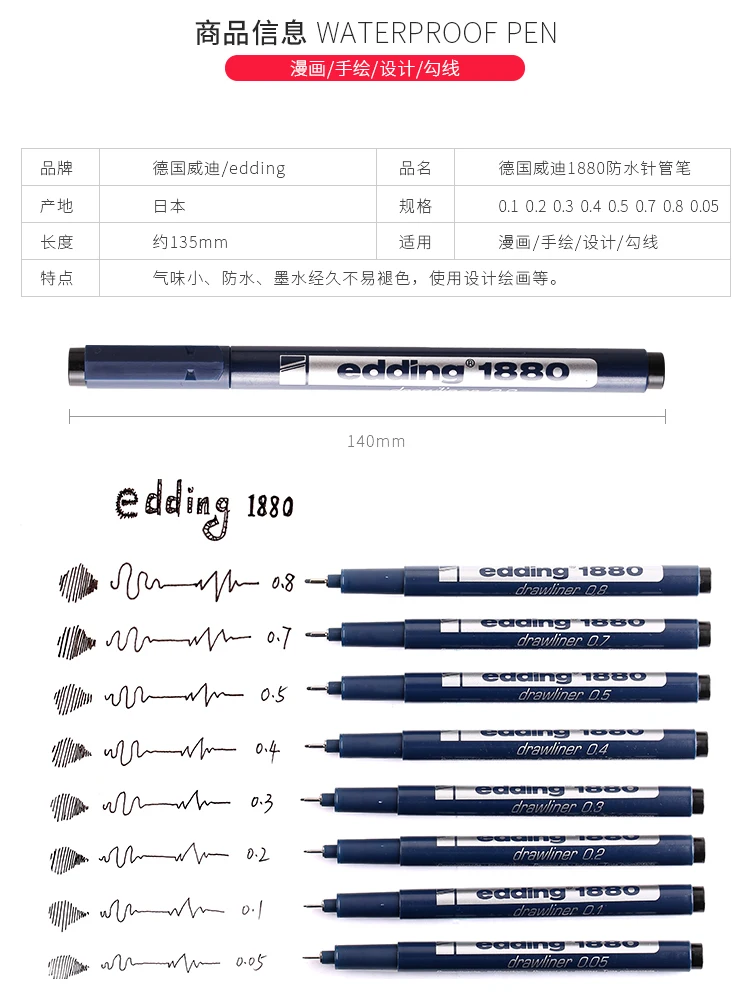 Германия Edding 1880 тонкая ручка 0,05-0,8 мм эскизная ручка для рисования милый стационарный