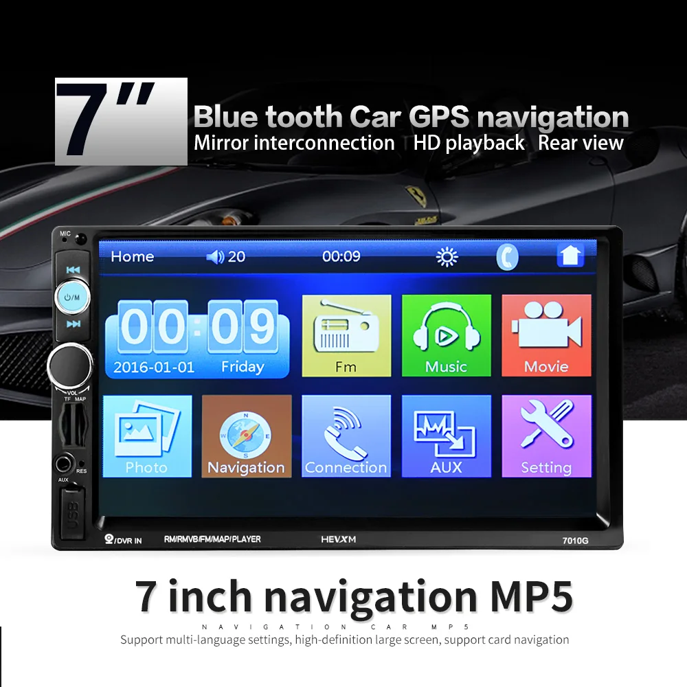 

HEVXM Android 7" Touch Screen Car Radio Autoradio GPS Navigation 2Din Car Multimedia Player Stereo Audio BT FM Mirrorlink 7010G