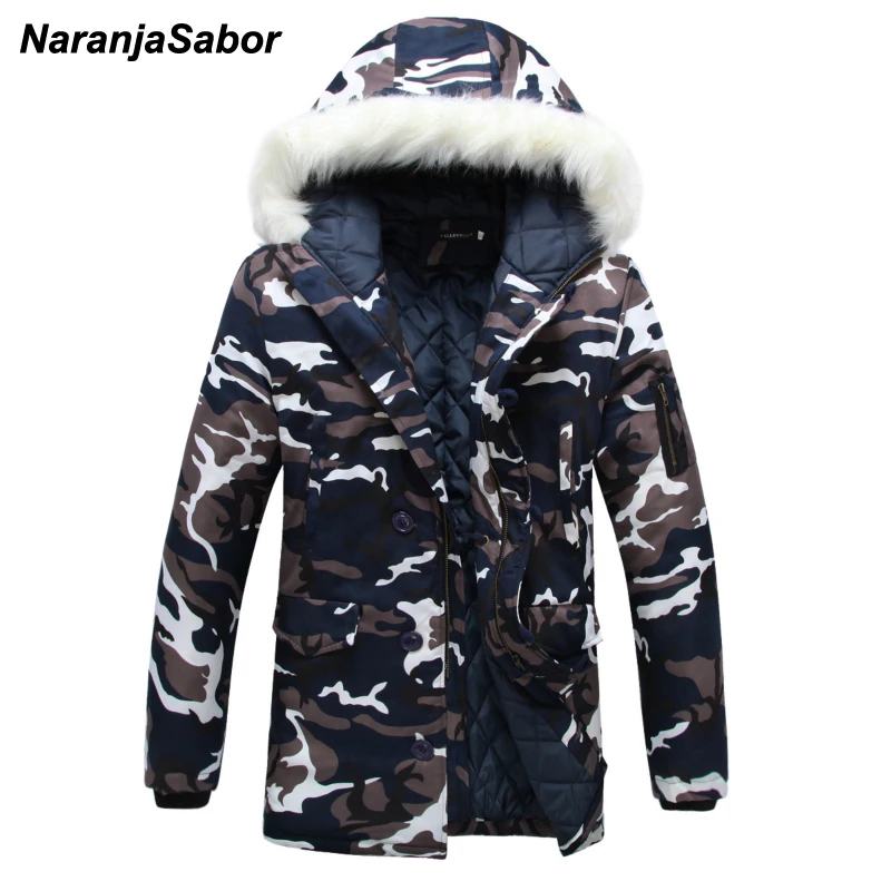 

NaranjaSabor 2018 Winter Thick Camouflage Men's Coats Hooded Army Men's Jacket Warm Parkas Male Overcoat Mens Brand Clothing 5XL