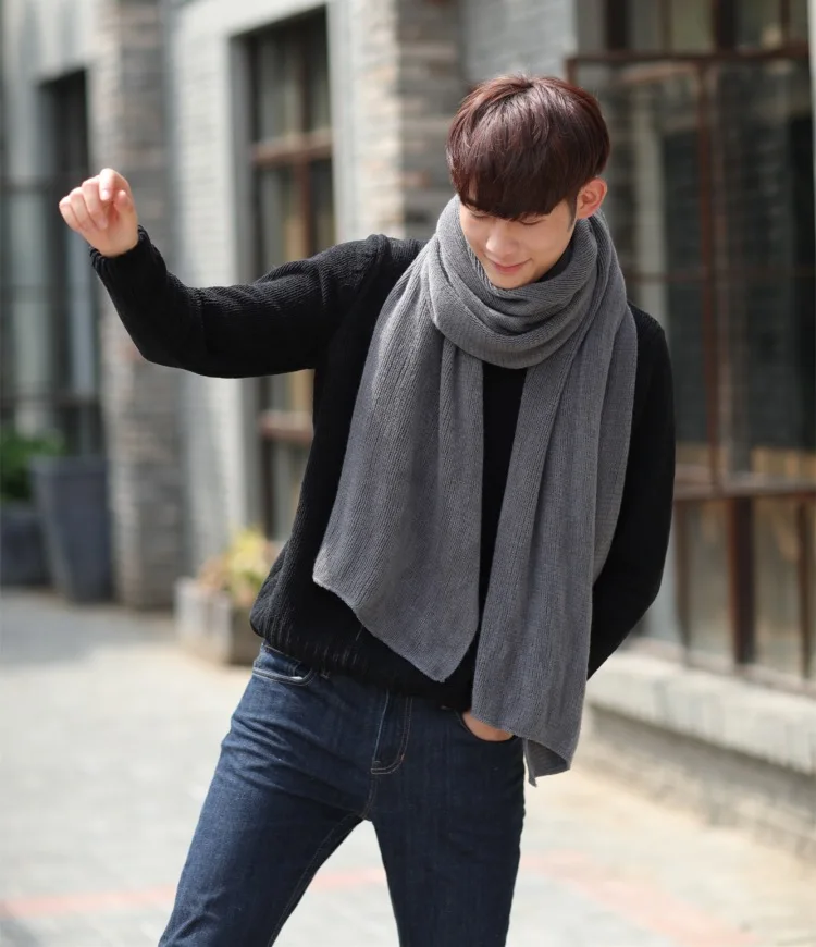 Мужские имитация кашемира шарф новые корейские Для женщин унисекс теплые осень-зима Шарфы Любители Вязание Длинные большие сплошные шарф Обёрточная бумага