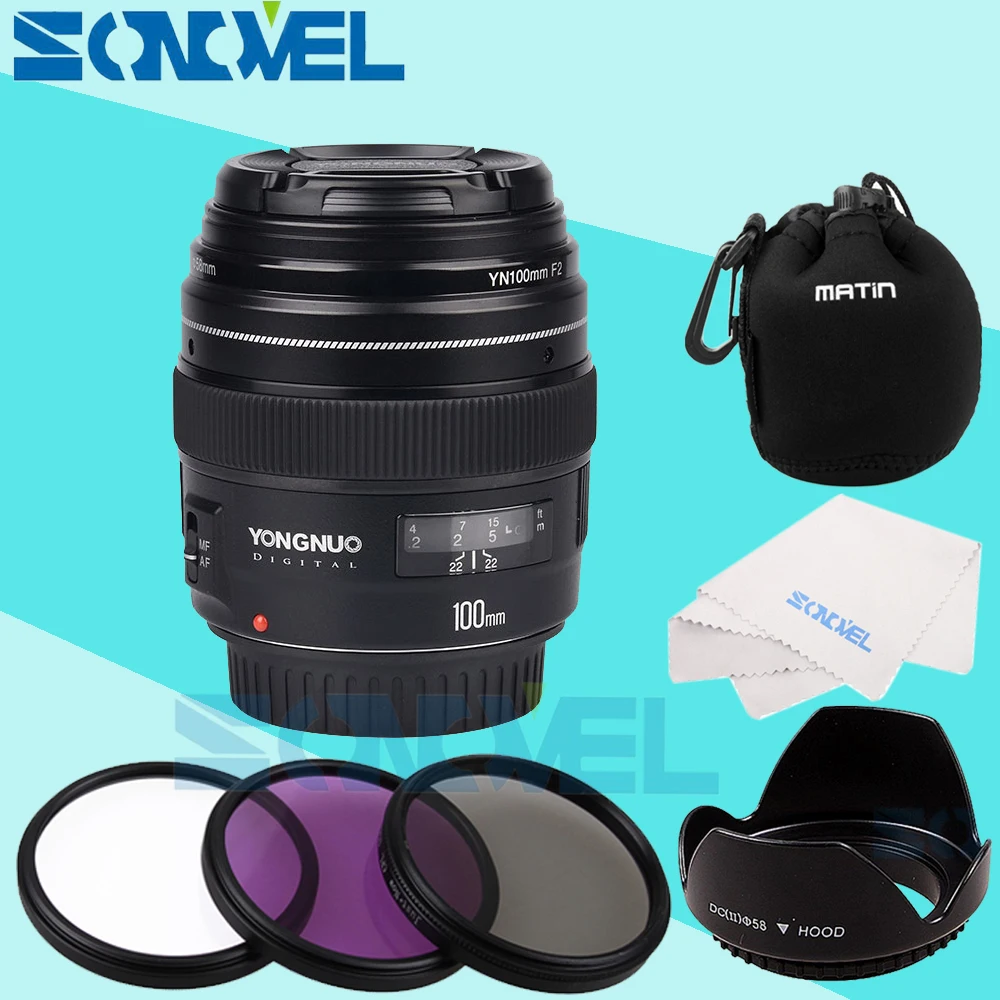 Yongnuo YN100mm F2 AF MF Medium Telephoto Prime Camera Lens for Canon