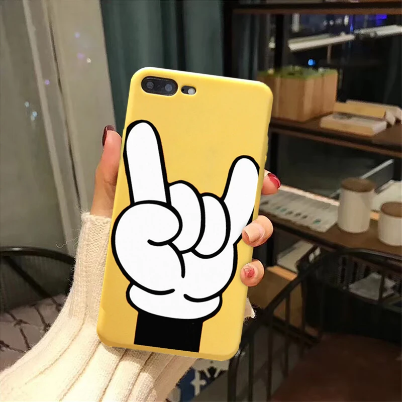 

GYKZ Cartoon Hand Gesture Pattern Fitted Case For iPhone XS MAX XR X 10 7 6 6s 8 Plus Mouse Soft Matte Phone Cover Slim Fundas