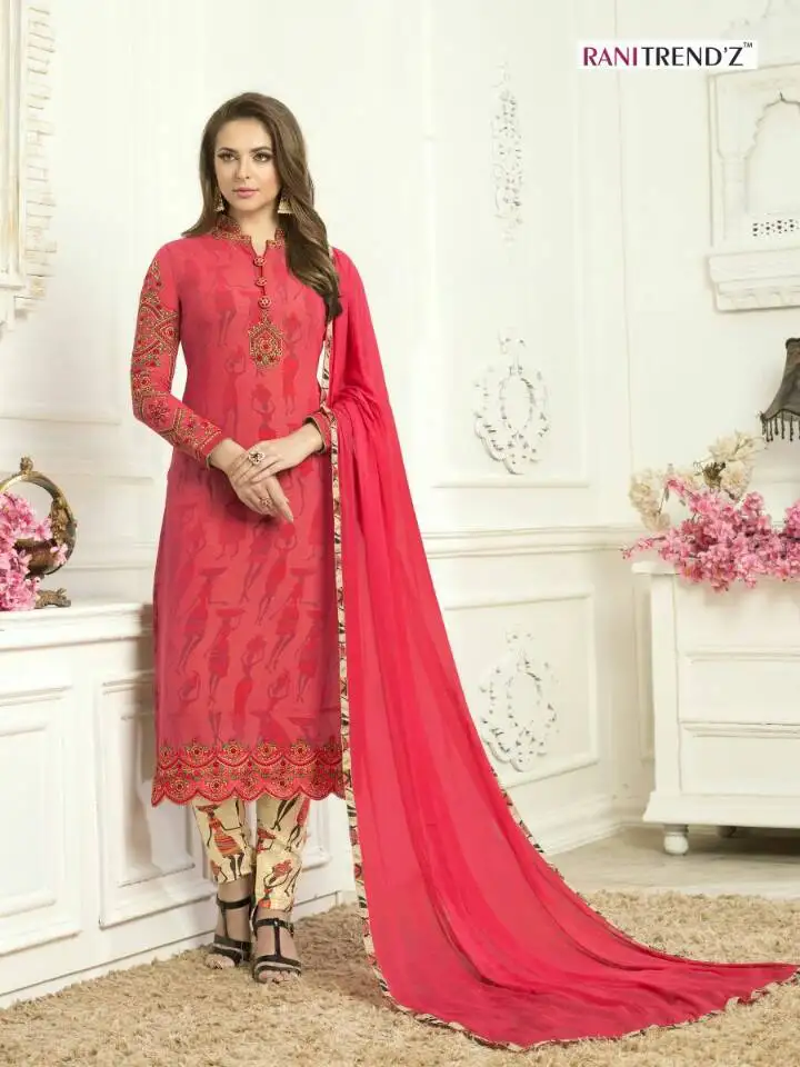 Ranitrend'z индийские Пакистан Для женщин чуридар, шальвар-камиз дизайнерское украшение в виде цветка из ткани платье с вышивкой комплект Болливуд в этническом стиле Вечерние платья