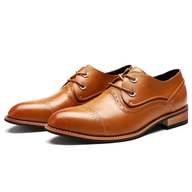 men shoes famous luxury brand leather formal office classic loafers pointed toe dress flats footwear brogue oxford shoes for men (6)