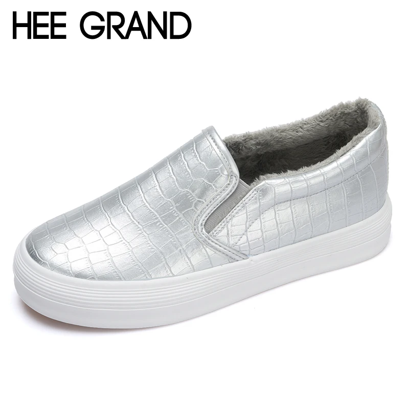 HEE GRAND/теплая обувь на платформе с мехом женская толстой подошве серебристыми