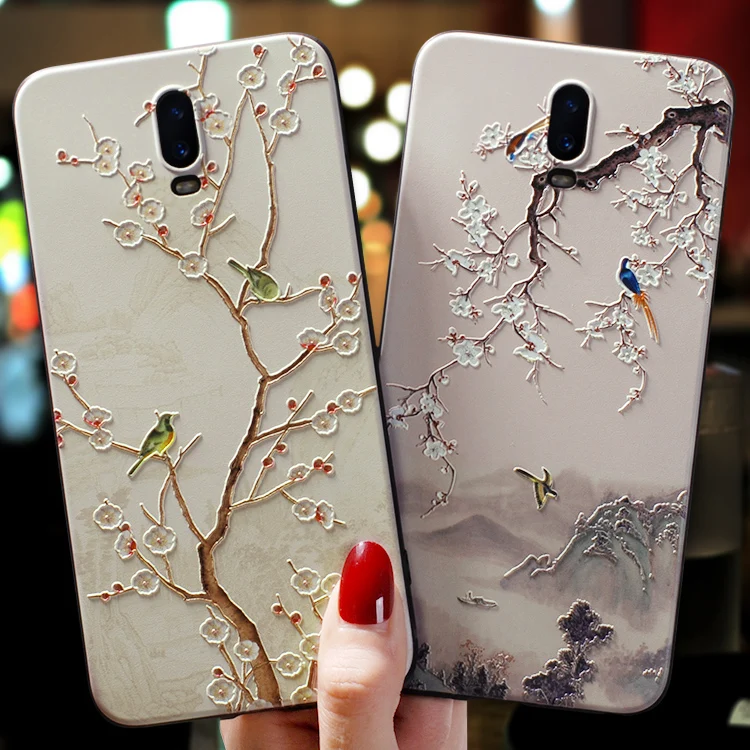 

Bird branch flower Chinese Traditional Paintings Emboss case For OPPO R17 FOR OPPO R15 R11S PLUS R11 PLUS Cover Case