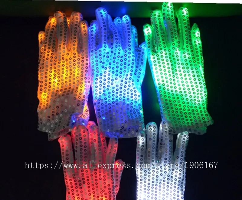 A Pair LED Color Changing Lighting Gloves Flashing Skeleton Hallowamas Stage Props Flash Gloves For Holiday Party Events Shows06