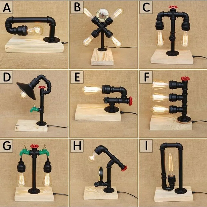 Старинная настольная лампа edison свет вода украшение для труб Ретро прикроватная Спальня таблицы lamparas de mesa деревянное основание