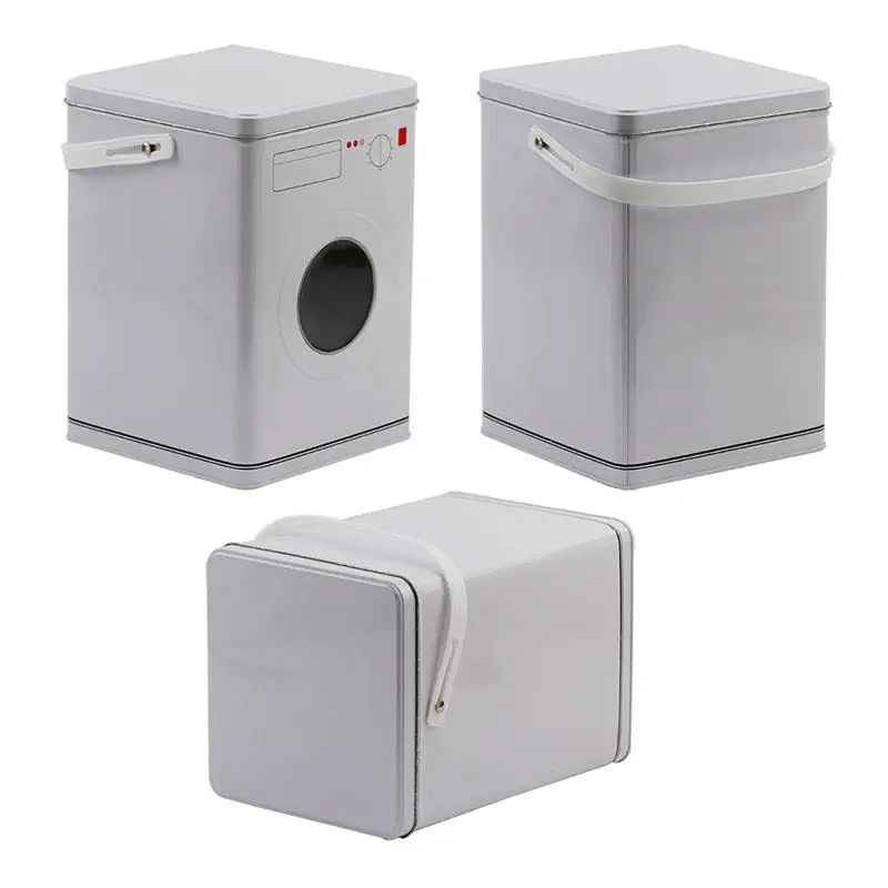 Декоративная машина для стирки в форме моющего средства стирального порошка жестяная коробка для хранения мелочей органайзер для домашних животных и кошачий контейнер для еды