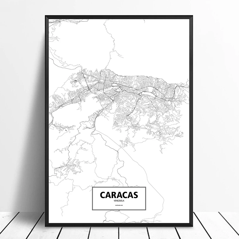 

Caracas, Venezuela Black White Custom World City Map Poster Canvas Print Nordic Style Wall Art Home Decor Wall Decor