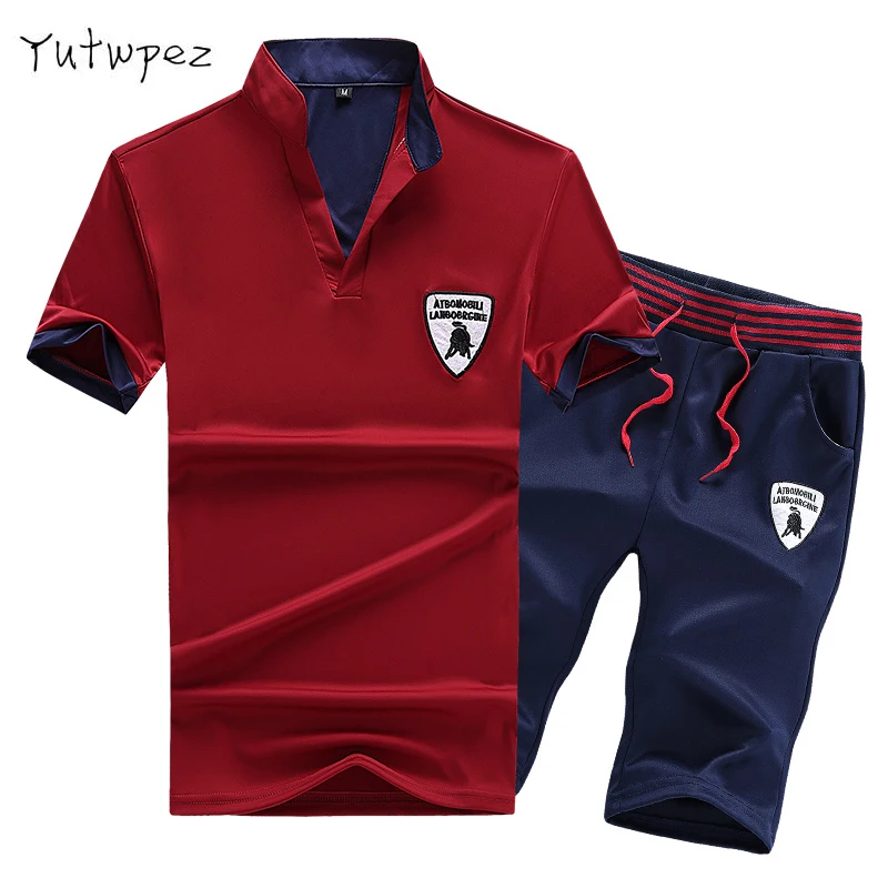 

Summer Men Set Fitness Suit Sporting Suits T Shirt + Shorts Quick Drying 2 Piece Set Casual Tracksuit Men Famous Brand Clothing