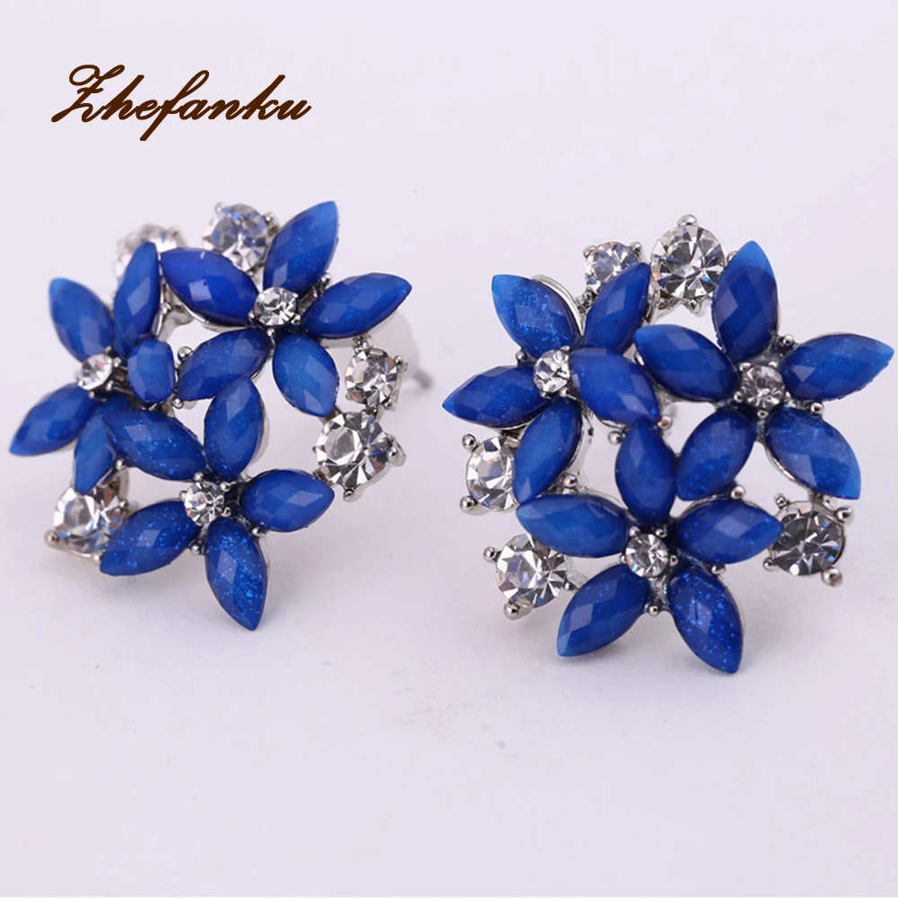 

2017 Fashion Crystal Rhinestone Stud Earrings 3 Flower Red Blue Blackearrings For Women Jewelry